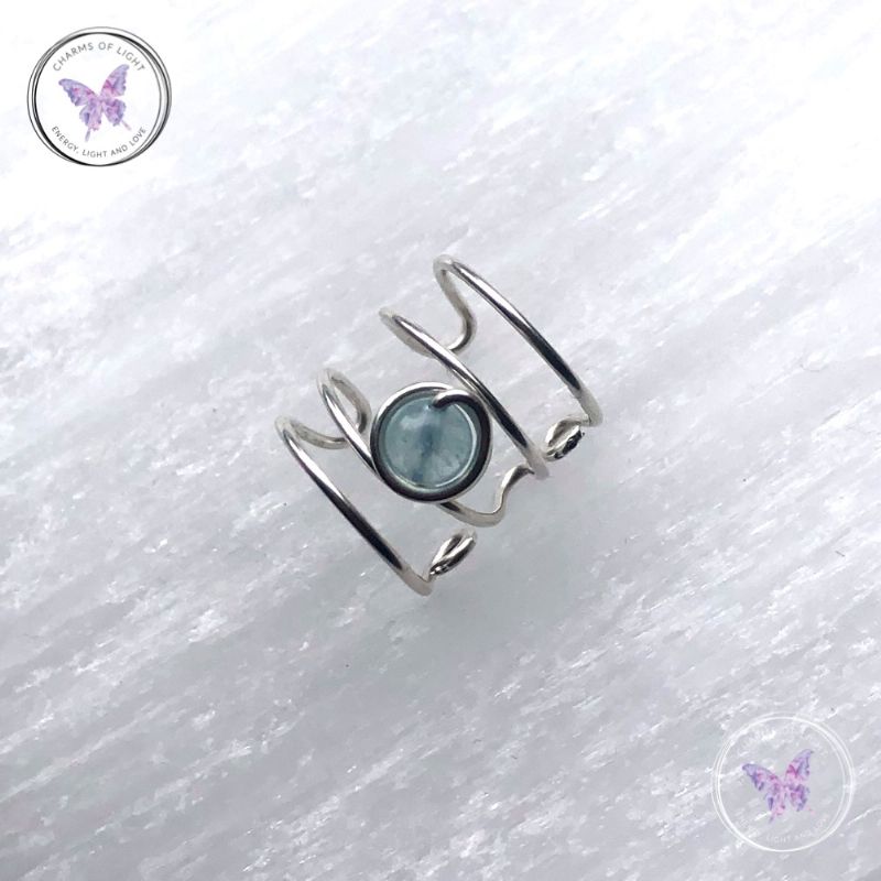 Aquamarine Silver Banded Ear Cuff